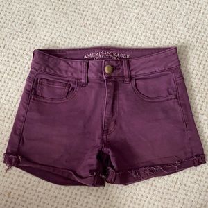 High rise maroon jean shorts